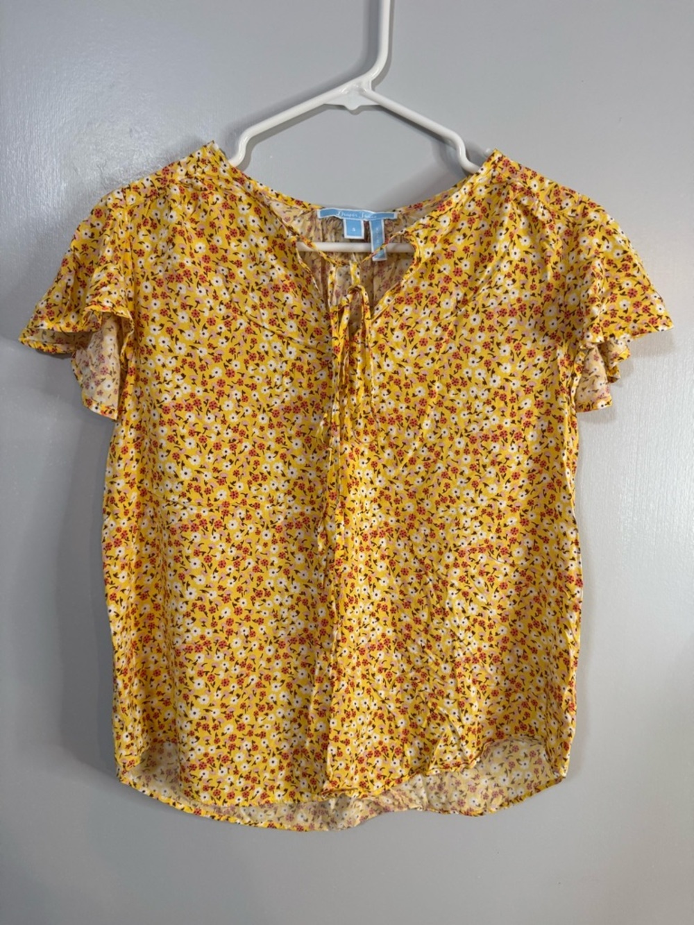 Draper James Yellow Floral Tie-Front Flutter Sleeve Blouse Size Small